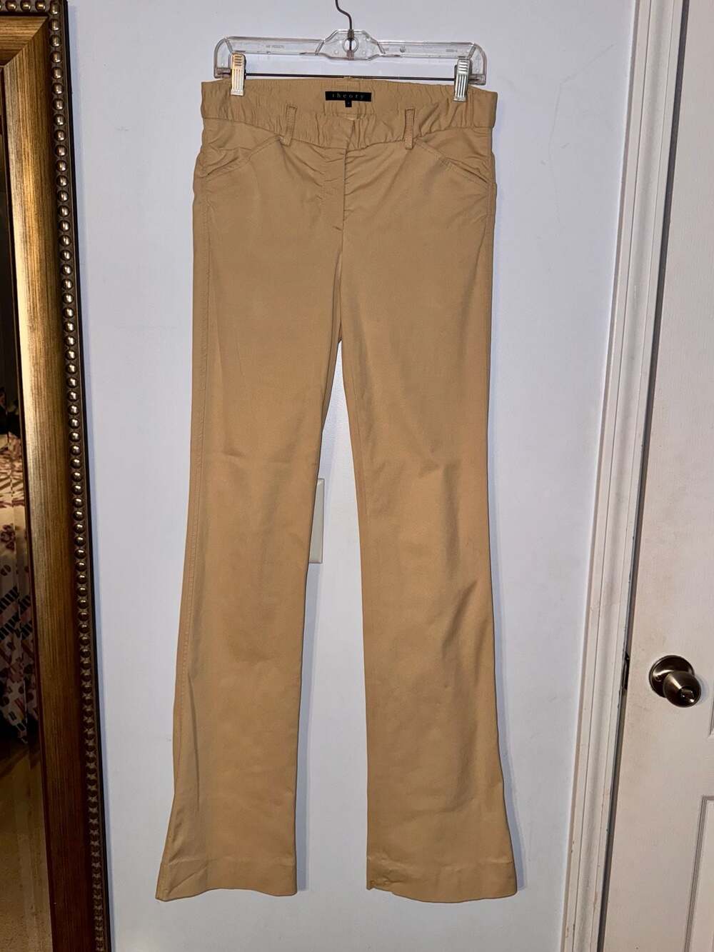 Theory Beige Straight Leg Pants Quiet Luxury Minimalist Old Money Career Chic